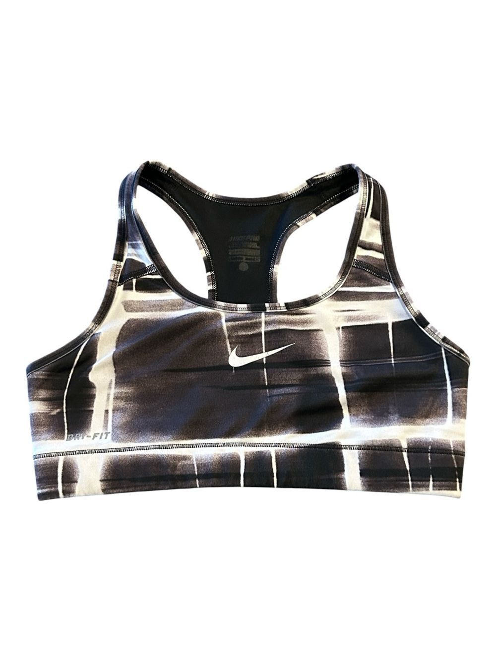 Nike Black, Brown And White Grid-Print Racerback Sports Bra